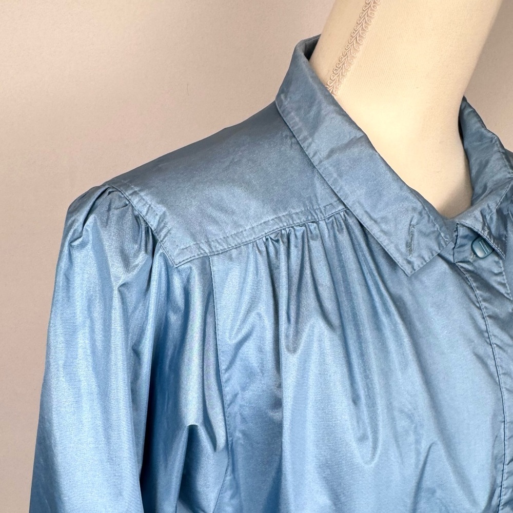 Vintage British Mist Women's Trench Coat Light Blue Lightweight Pockets Size 16 - Picture 3 of 12